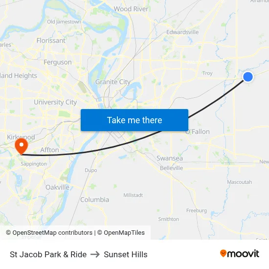St Jacob Park & Ride to Sunset Hills map
