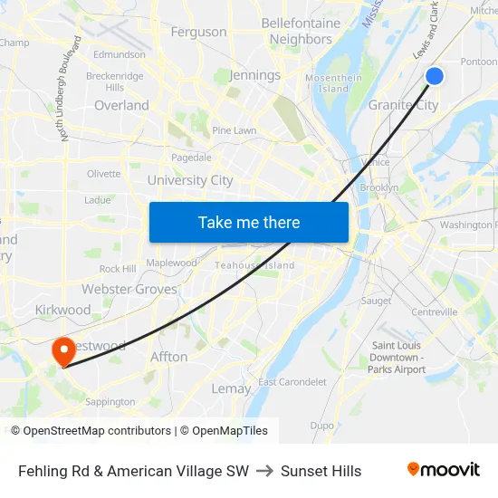 Fehling Rd & American Village SW to Sunset Hills map