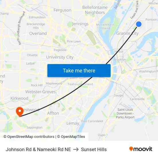 Johnson Rd & Nameoki Rd NE to Sunset Hills map