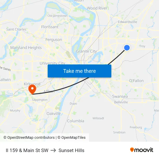 Il 159 & Main St SW to Sunset Hills map