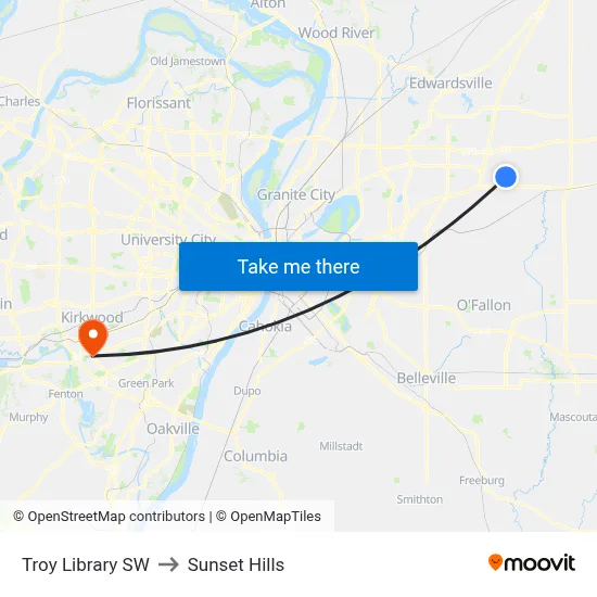 Troy Library SW to Sunset Hills map