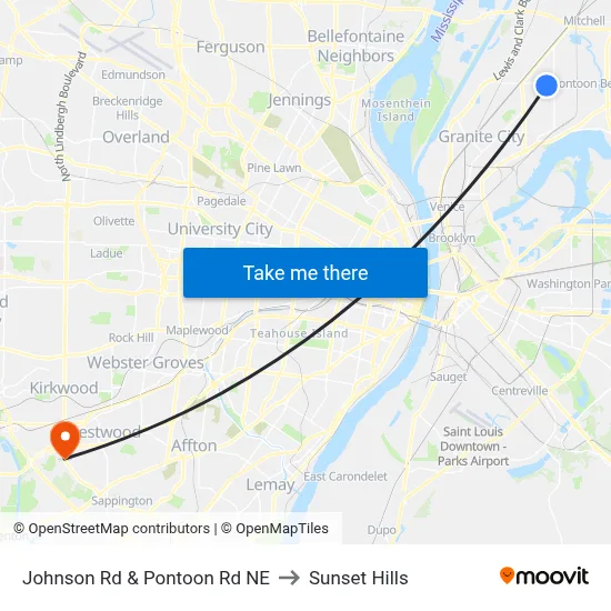 Johnson Rd & Pontoon Rd NE to Sunset Hills map