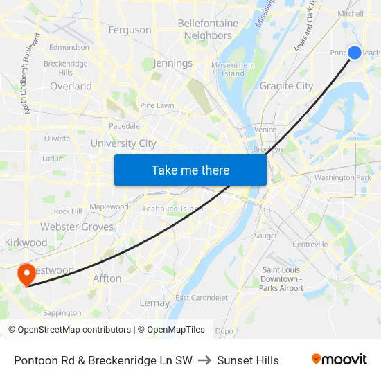 Pontoon Rd & Breckenridge Ln SW to Sunset Hills map