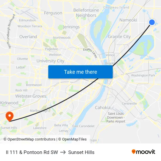 Il 111 & Pontoon Rd SW to Sunset Hills map