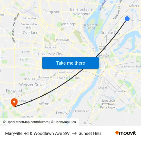 Maryville Rd & Woodlawn Ave SW to Sunset Hills map