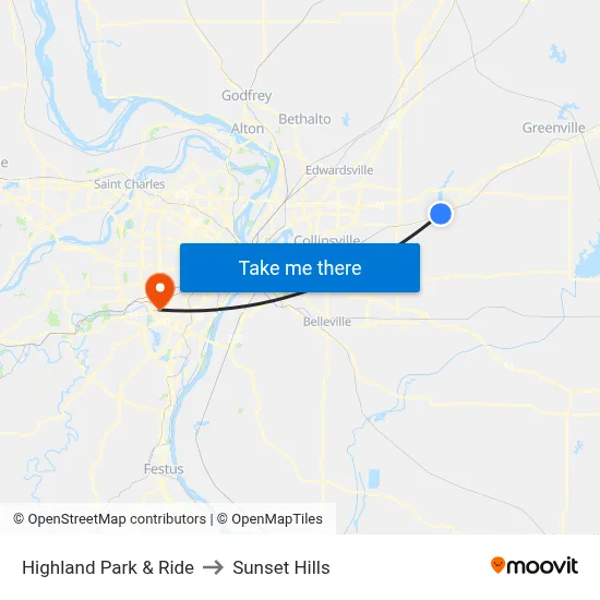 Highland Park & Ride to Sunset Hills map