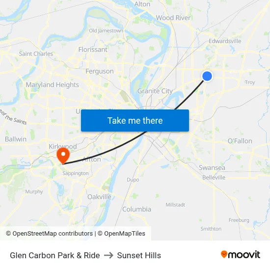 Glen Carbon Park & Ride to Sunset Hills map