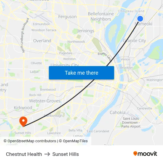 Chestnut Health to Sunset Hills map