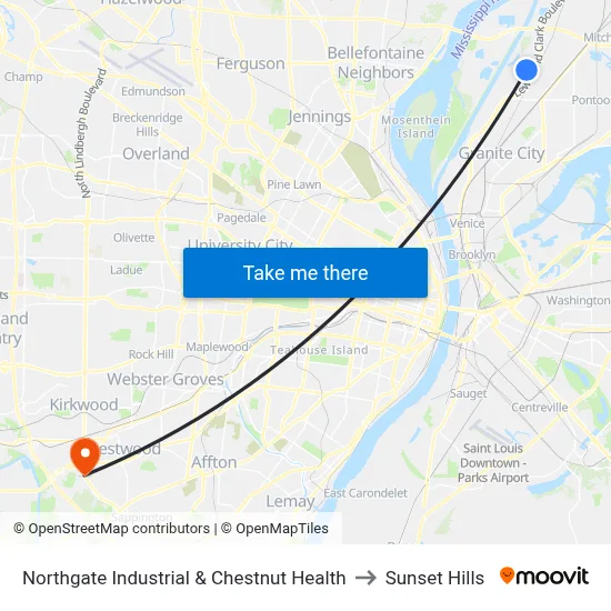 Northgate Industrial & Chestnut Health to Sunset Hills map