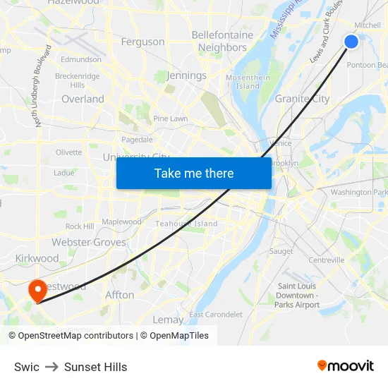 Swic to Sunset Hills map
