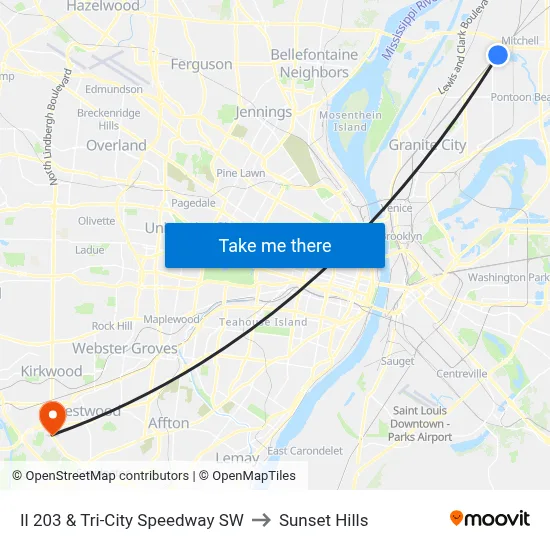 Il 203 & Tri-City Speedway SW to Sunset Hills map
