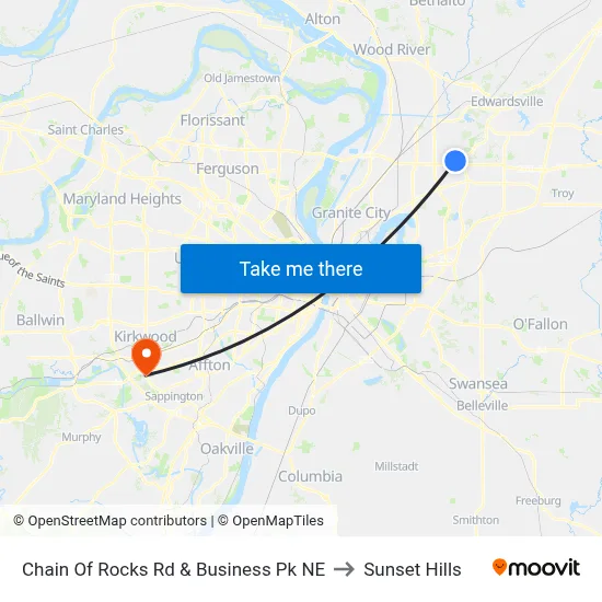 Chain Of Rocks Rd & Business Pk NE to Sunset Hills map