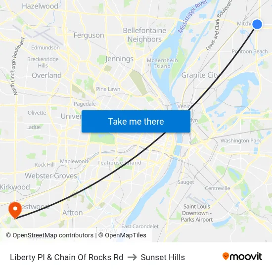Liberty Pl & Chain Of Rocks Rd to Sunset Hills map