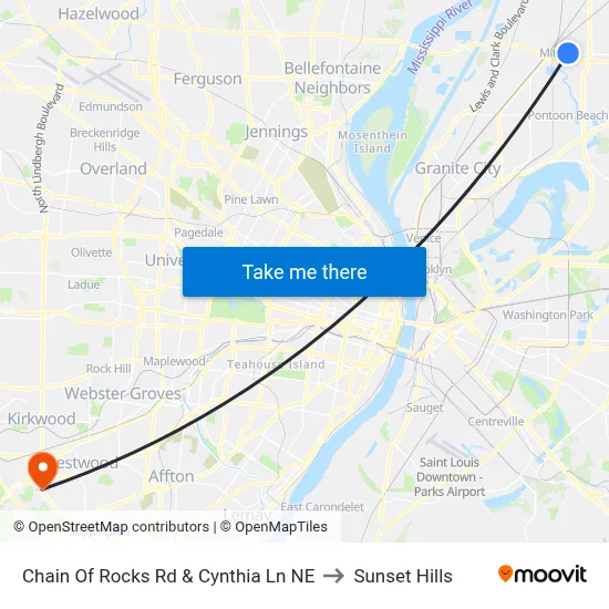 Chain Of Rocks Rd & Cynthia Ln NE to Sunset Hills map
