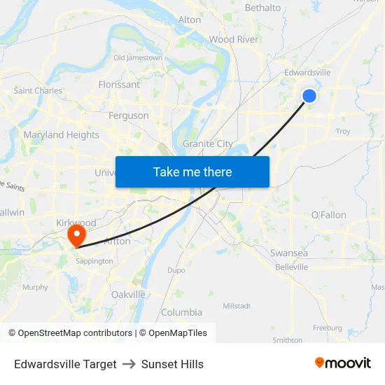 Edwardsville Target to Sunset Hills map