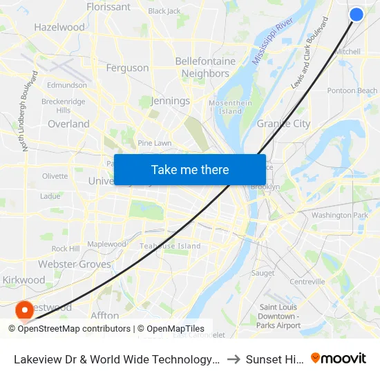 Lakeview Dr & World Wide Technology NE to Sunset Hills map