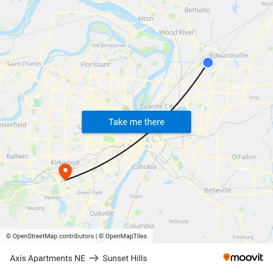 Axis Apartments NE to Sunset Hills map