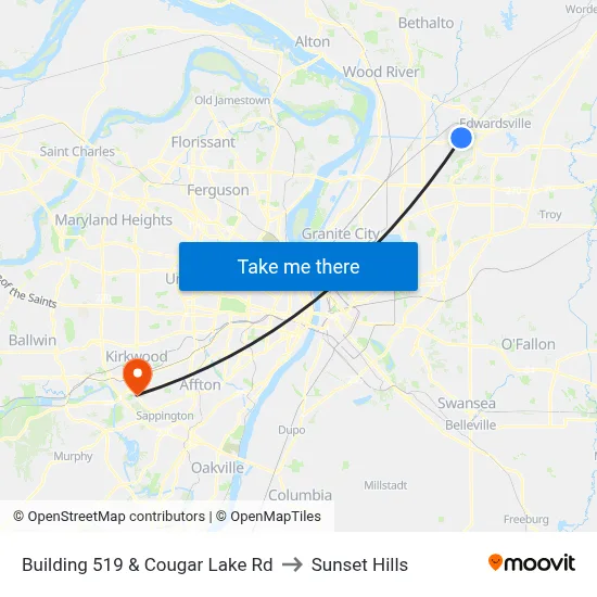 Building 519 & Cougar Lake Rd to Sunset Hills map