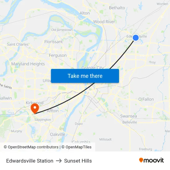 Edwardsville Station to Sunset Hills map