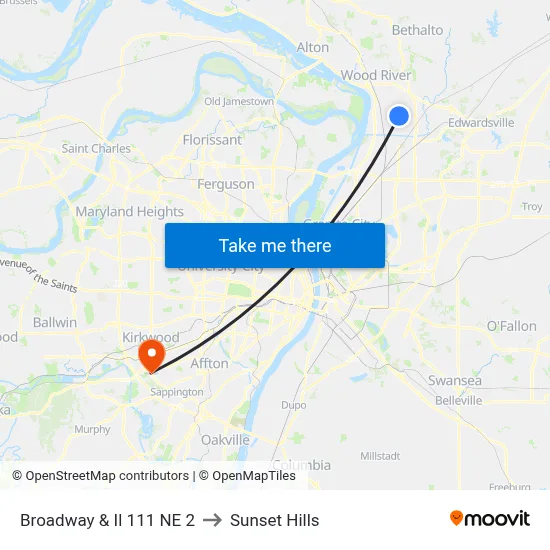 Broadway & Il 111 NE 2 to Sunset Hills map