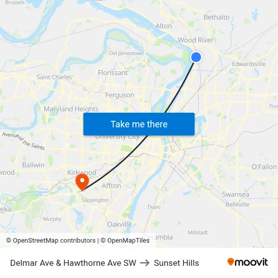 Delmar Ave & Hawthorne Ave SW to Sunset Hills map