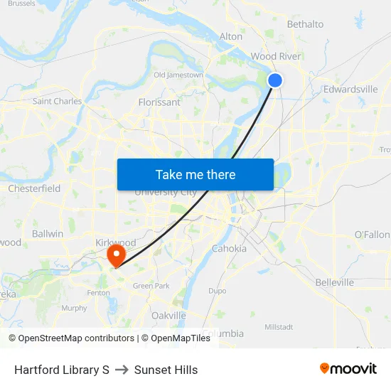 Hartford Library S to Sunset Hills map