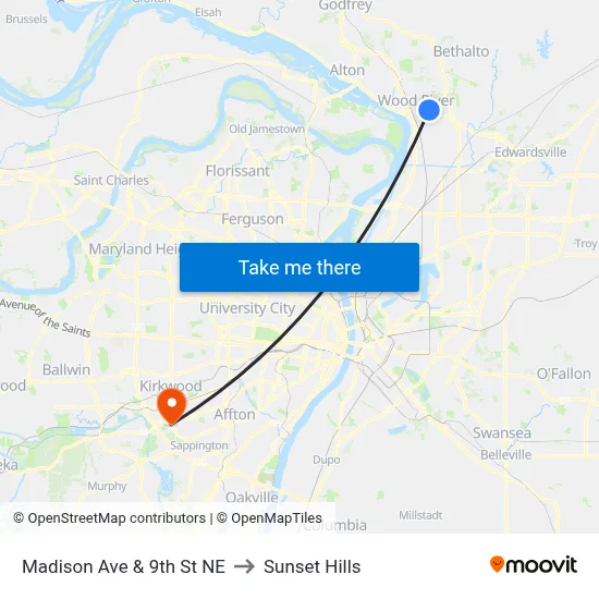 Madison Ave & 9th St NE to Sunset Hills map
