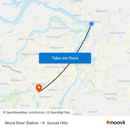 Wood River Station to Sunset Hills map