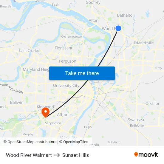 Wood River Walmart to Sunset Hills map