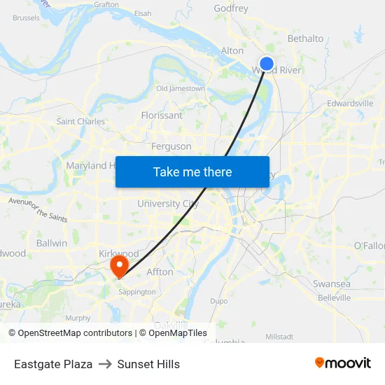 Eastgate Plaza to Sunset Hills map