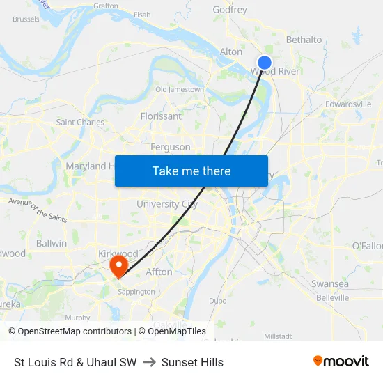 St Louis Rd & Uhaul SW to Sunset Hills map