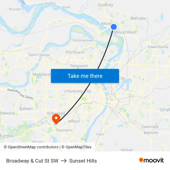 Broadway & Cut St SW to Sunset Hills map