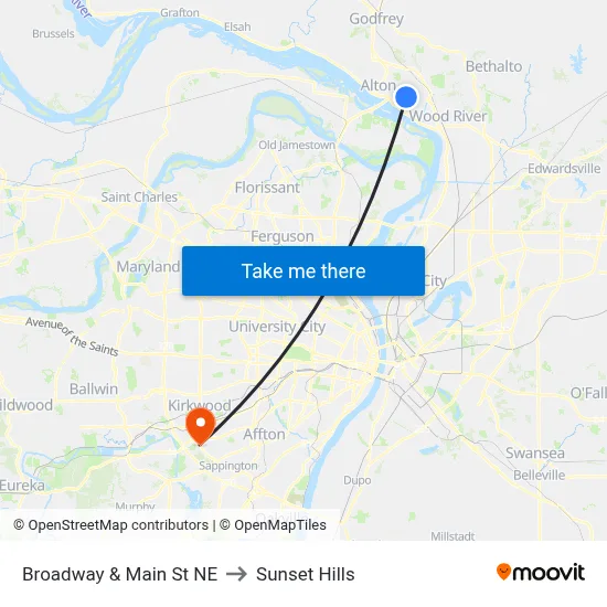 Broadway & Main St NE to Sunset Hills map