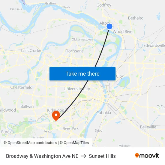 Broadway & Washington Ave NE to Sunset Hills map