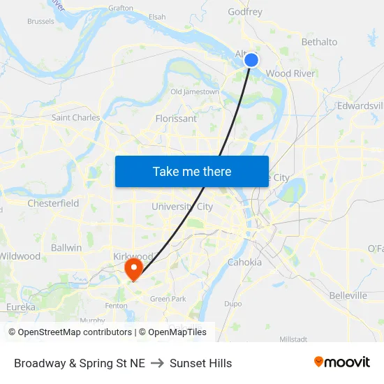 Broadway & Spring St NE to Sunset Hills map