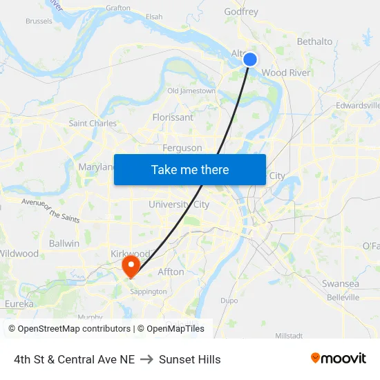 4th St & Central Ave NE to Sunset Hills map