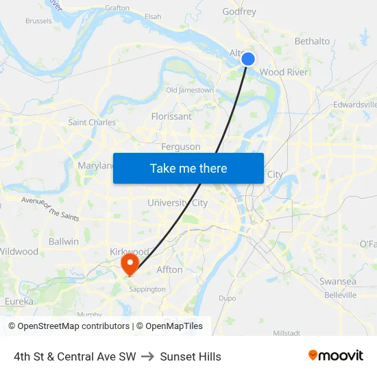 4th St & Central Ave SW to Sunset Hills map