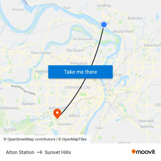 Alton Station to Sunset Hills map