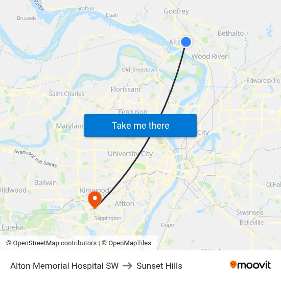 Alton Memorial Hospital SW to Sunset Hills map