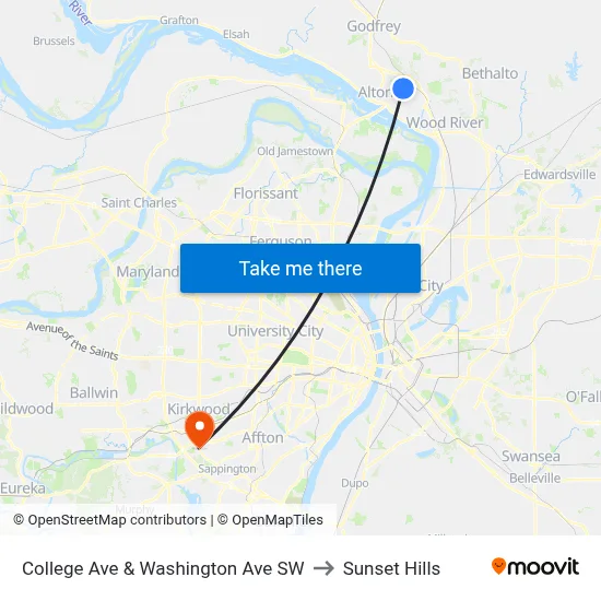 College Ave & Washington Ave SW to Sunset Hills map
