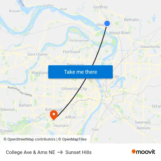 College Ave & Ams NE to Sunset Hills map