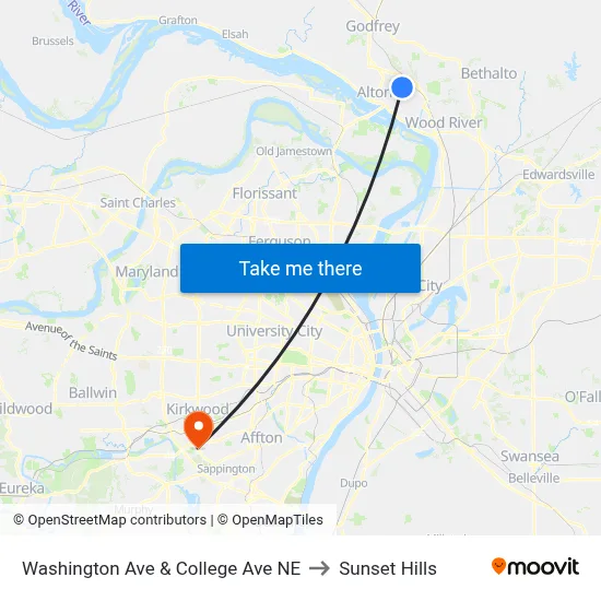Washington Ave & College Ave NE to Sunset Hills map