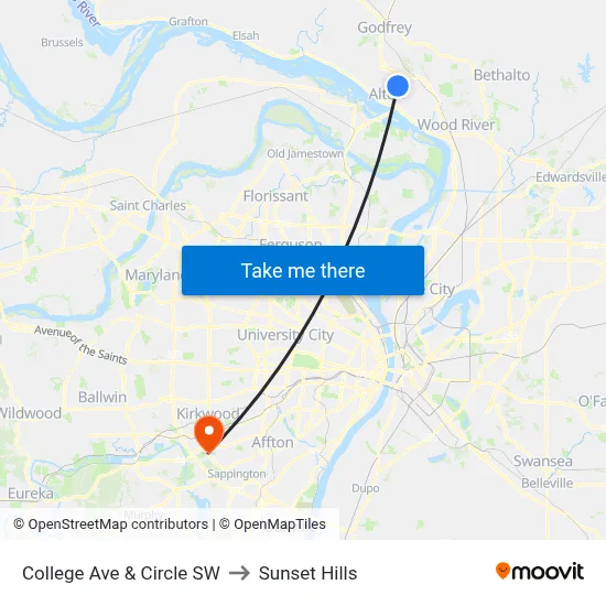 College Ave & Circle SW to Sunset Hills map