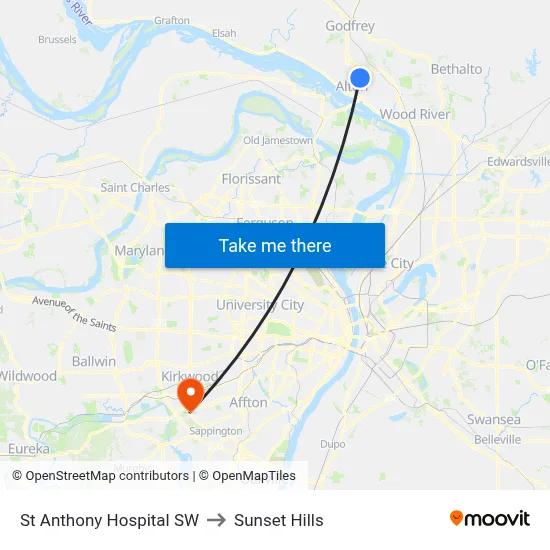 St Anthony Hospital SW to Sunset Hills map