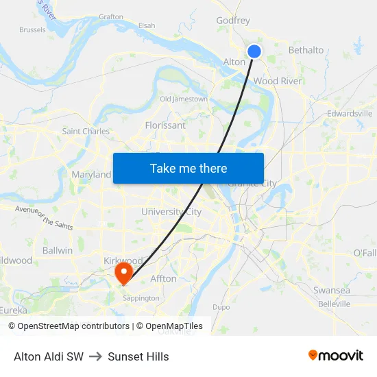 Alton Aldi SW to Sunset Hills map