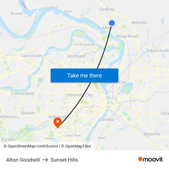 Alton Goodwill to Sunset Hills map