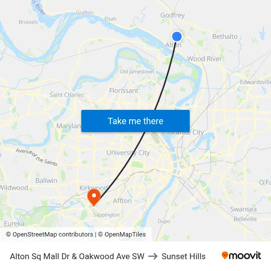 Alton Sq Mall Dr & Oakwood Ave SW to Sunset Hills map