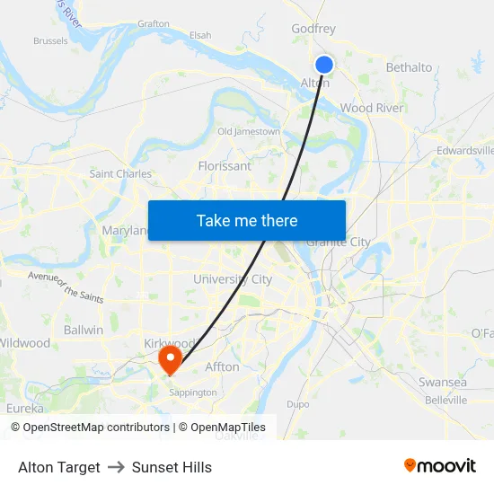 Alton Target to Sunset Hills map