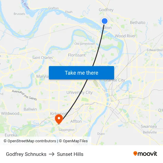 Godfrey Schnucks to Sunset Hills map