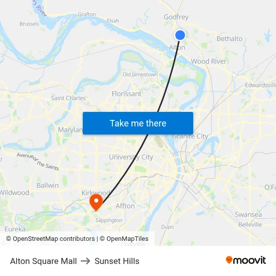 Alton Square Mall to Sunset Hills map